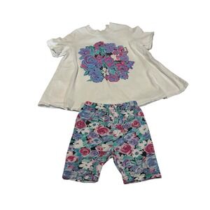 Vintage Cool Wear Kids Floral Shorts Set White Swing Top Purple Pink 4/6X USA